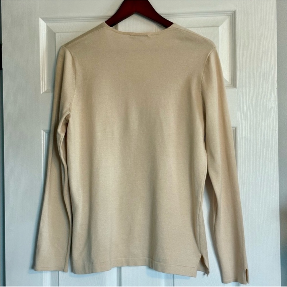 CYC Neutral Minimalist Cream Fine Knit Long Sleeve V Neck Sweater Size Medium - Picture 13 of 13